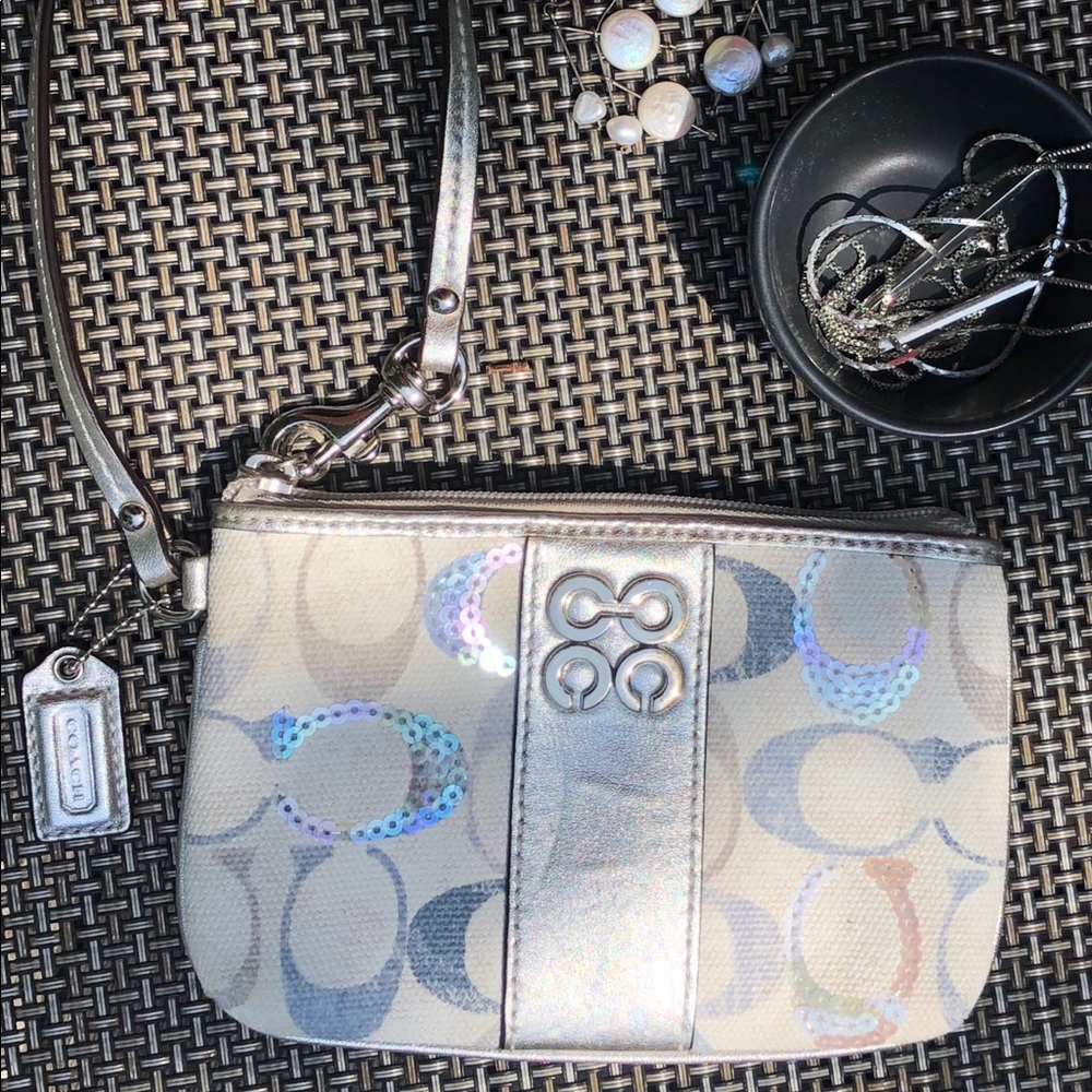 Authentic Coach Wristlet - white, silver & blue